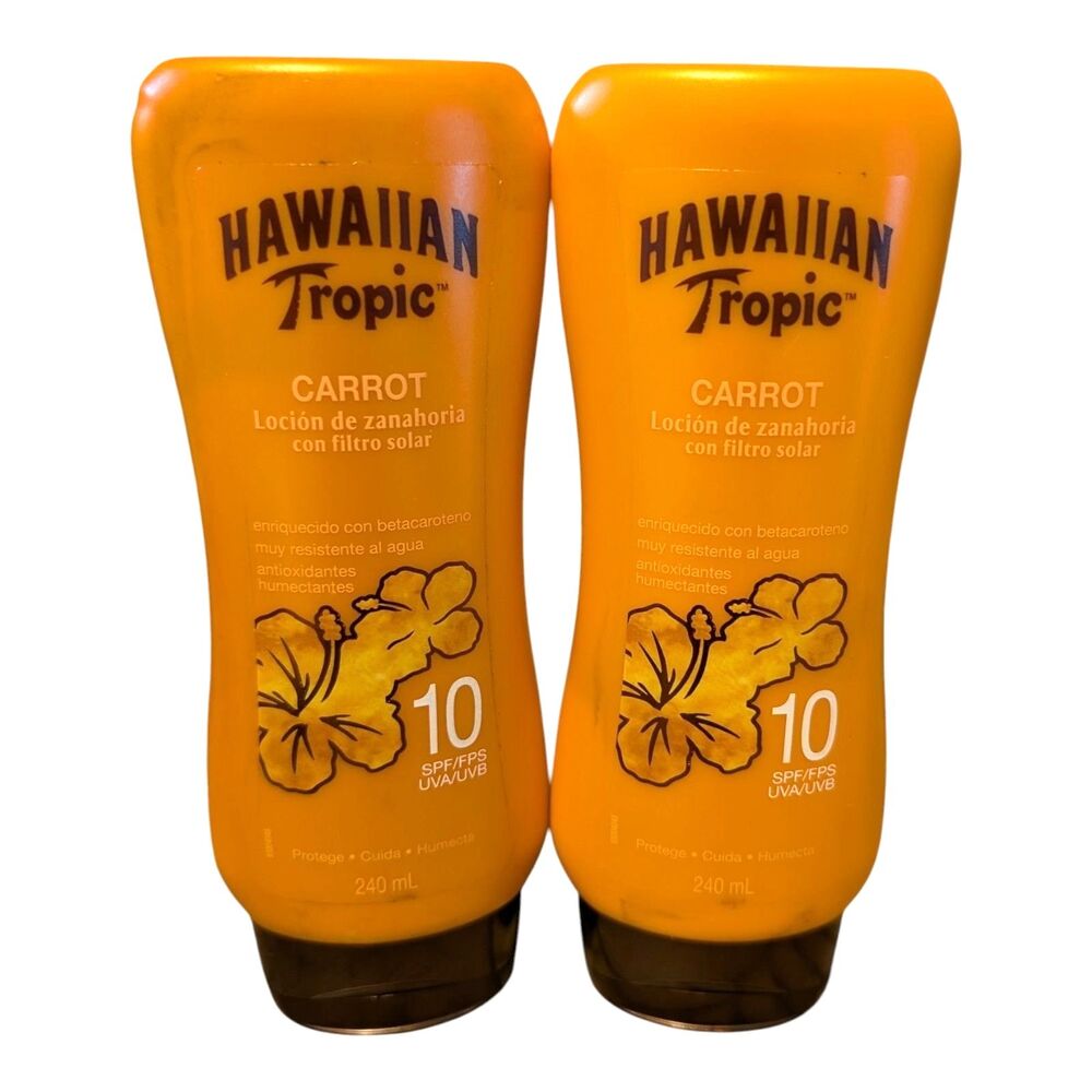 2X Hawaiian Tropic Carrot SPF 10 Sunscreen Lotion 240ml Discontinued Vintage New